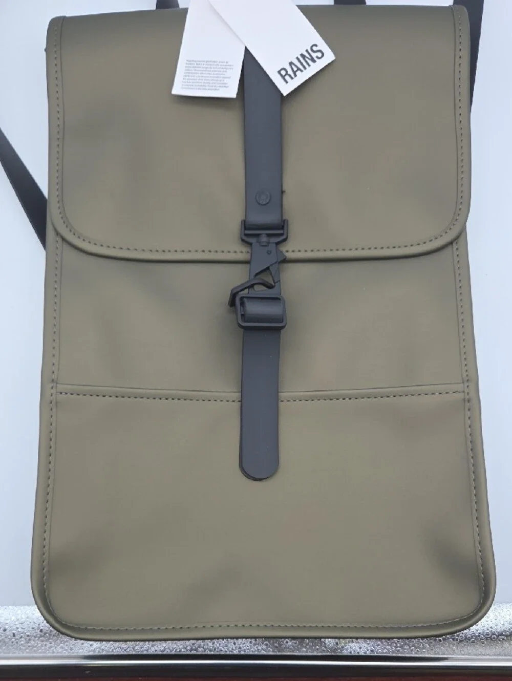 RAINS Olive Roll-Top Backpack with Black Strap